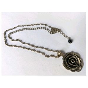 Silver Rose Flower Necklace with Beaded Chain